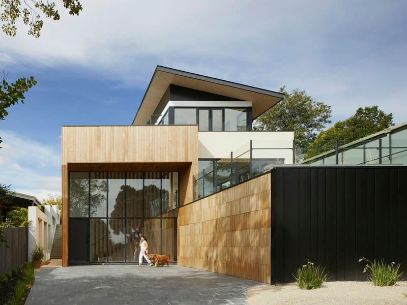 Contemporary house with timber and black cladding